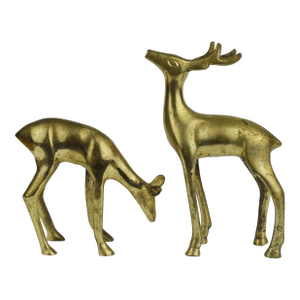 Mid 20th Century Brass Buck Deer Animal Figurines - A Pair
