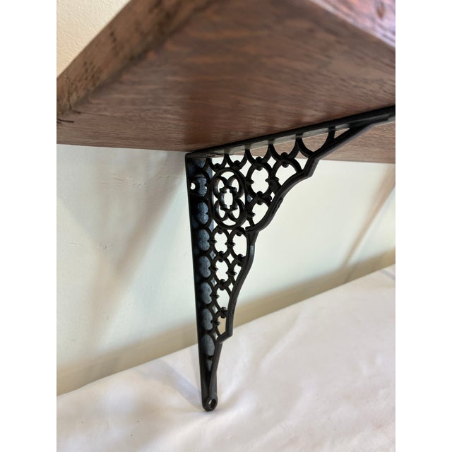 Mid 20th Century Vintage Wood Wall Shelf With Cast Iron Brackets For Sale - Image 5 of 10