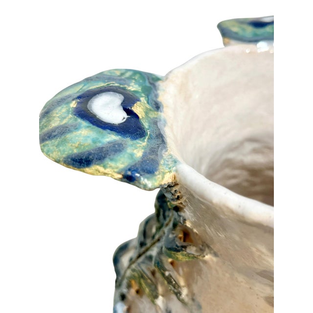 Vintage Italian Earthenware Vase With Stylized Peacock Feather Design For Sale - Image 6 of 15