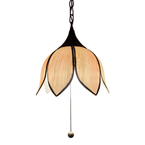 VTG 1960s MCM Lt. Pink Tulip-Shaped Corded Swag Pendant Light W/Extra Long Chain