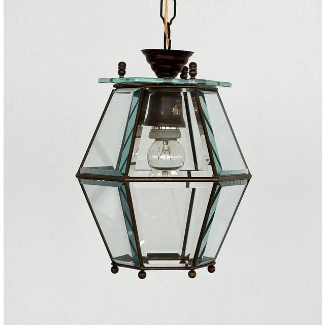 Italian Brass and Cut Glass Pendant Lamp, 1960s For Sale - Image 14 of 14