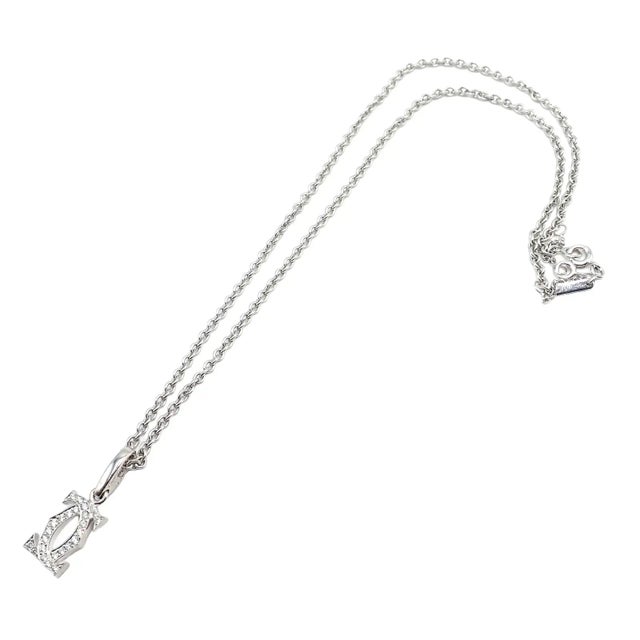 Metal Cartier Double C 18k White Gold Diamond Pendant Necklace For Sale - Image 7 of 12