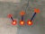 Three coloured candlesticks of different heights by sks, west-germany. a design in postmodern formal language. Besides...