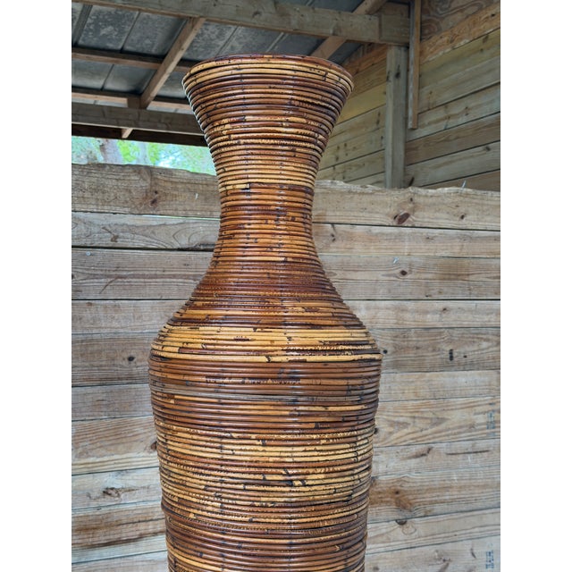 Wood Monumental Vintage Boho Sculptural Rattan Floor Vase – 51” Organic Modern Vessel For Sale - Image 7 of 11