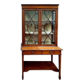 Edwardian Inlaid Mahogany & Glass Display Cabinet For Sale