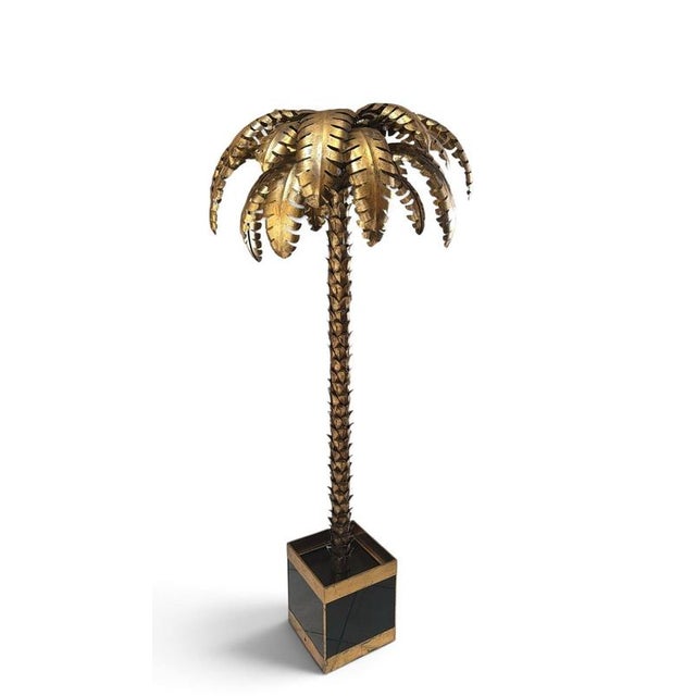 1970s French Gilt Metal Palm Tree Sculptures in the style of Maison Jansen, 1970, Set of 2 For Sale - Image 5 of 6