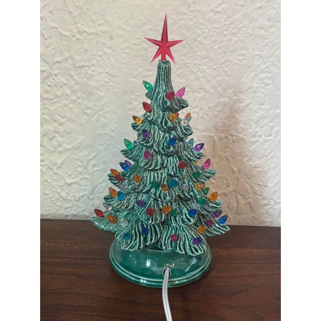 Vintage Ceramic Lighted Table Top Christmas Tree For Sale - Image 6 of 8