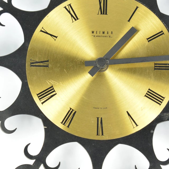 Metal 1970s Mid-Century Modern Hanging Clock, Sun Type, Weimar, Germany For Sale - Image 7 of 12