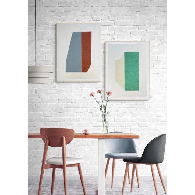 Abstract Geometric Painting in Deep Red and Slate Gray For Sale - Image 4 of 5