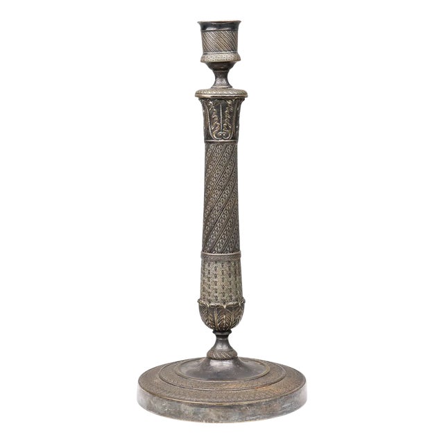 Large French Silvered Copper Candlestick, 1890s For Sale