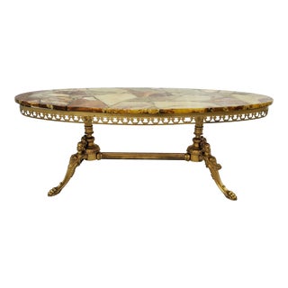 Hollywood Regency Gold Figural Ladies Agate Stone Resin Top Coffee Table MCM For Sale
