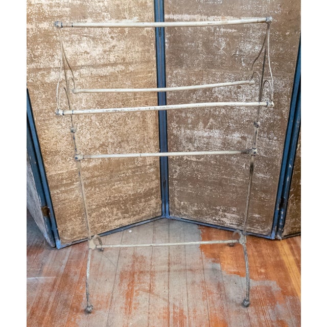 Antique White 19th Century Victorian White and Blue Painted Wire and Metal Towel Drying Rack For Sale - Image 8 of 16