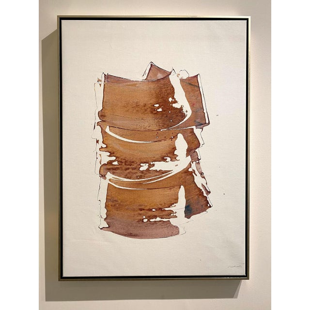 "cloud" is an elegant and contemporary abstract layered painting with peach, neutral and orange tones on an elegant white...