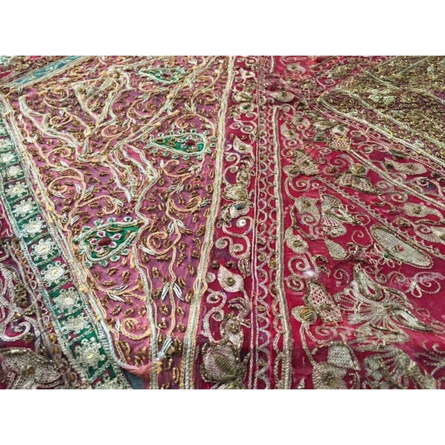 Maroon Hand Embroidered Mughal Silk and Metal Threaded Tapestry, India For Sale - Image 8 of 10