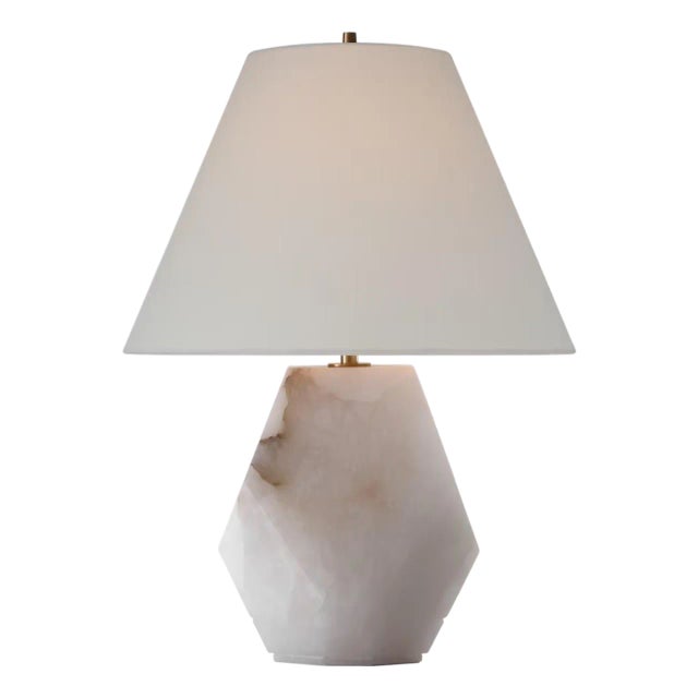 Thomas O'Brien by Visual Comfort Signature Anthenee 25" Table Lamp in Alabaster with Linen Shade For Sale