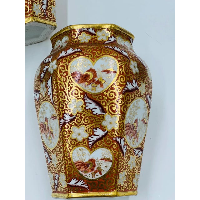 19th Century English Japonesque Porcelain Lidded Urns Exc- a Pair For Sale - Image 9 of 13