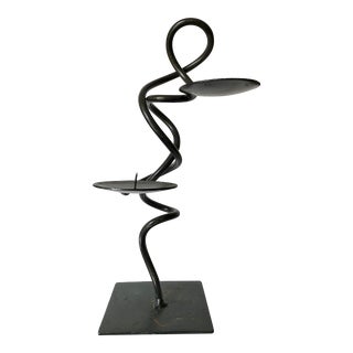 Artist Signed Brutalist Wrought Iron Figural Candelabra For Sale