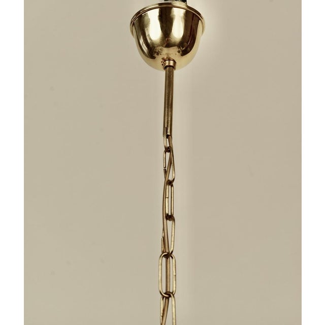 Metal Mid-Century Brass Pendant Lamp with Textured Glass Shade by R. Nikoll, Austria, 1958 For Sale - Image 7 of 14