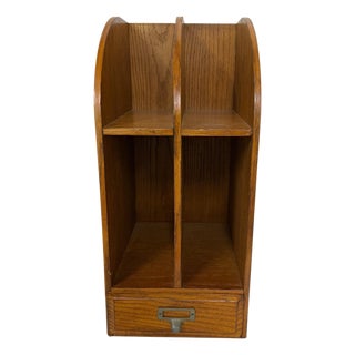 Vintage Oak One Drawer, 4 Slot, Desktop Organizer File Box For Sale