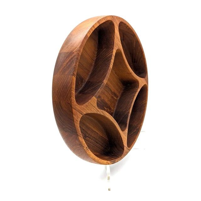 1960s Jens Quistgaard Dansk Teak Wood Round Partitioned Snack Bowl For Sale In Miami - Image 6 of 11