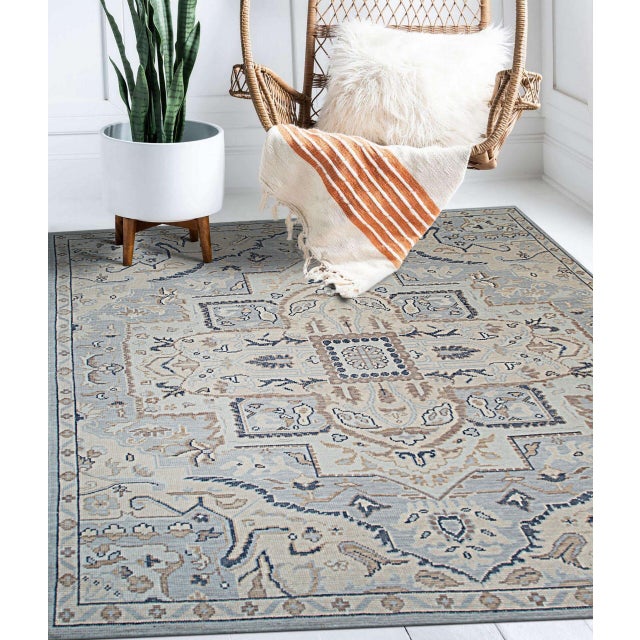 Indian 9x12 Unique Comfortable Blue Traditional Medallion Hand Knotted Wool Carpet Rug For Sale - Image 3 of 7