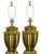 Pair of extra large brass urn lamps with new mushroom pleat shades and chinoiserie “happiness” finials. Both by Ballard...