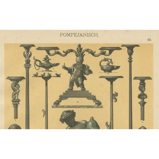 Antique Pompeian Wall Painting and Bronze Design Prints from 1887, Italy-Inspired This remarkable pair of antique prints...