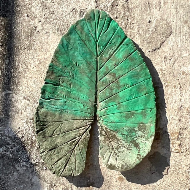 Paint Vintage Monumental Boho Cast Concrete Elephant Ear Leaf For Sale - Image 7 of 7