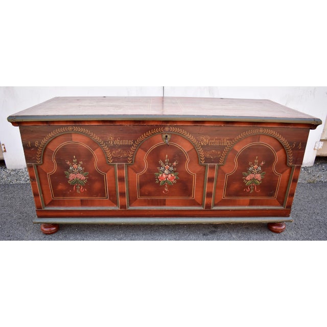 Red Mid 19th Century Pine Trunk or Blanket Chest in Original Decorative Paint For Sale - Image 8 of 12