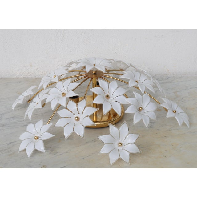1970s Wonderful Murano Ceiling Light White Flowers For Sale - Image 13 of 15