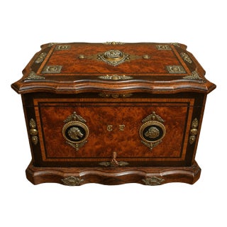 Cigar Case in Burl Wood and Decorative Bronze For Sale