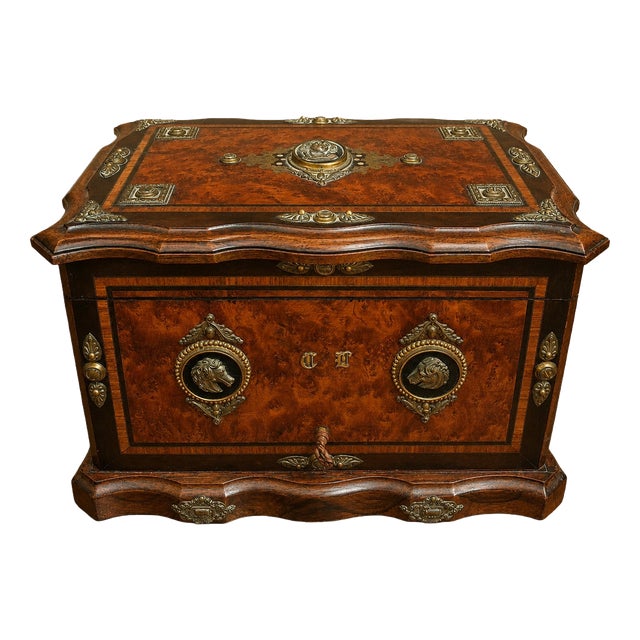 Cigar Case in Burl Wood and Decorative Bronze For Sale