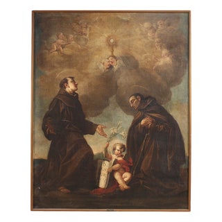 Italian Artist, Adoration of Friars with Cherubs, 1670, Oil on Canvas For Sale