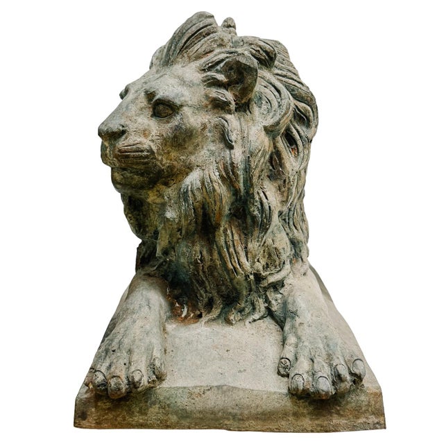 Grand Scale Vintage Continental European Patinated Bronze Recumbent Lions - Pair For Sale - Image 15 of 18