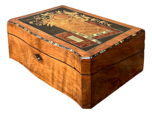 Vintage Wood Inlay Writing Desk With Inkwells