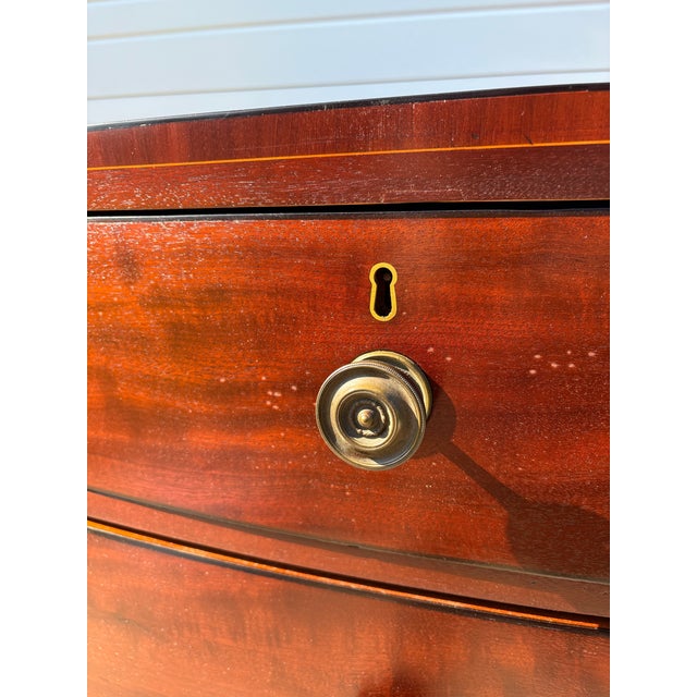 Antique Handcrafted English Mahogany Bowfront Chest of Drawers For Sale - Image 11 of 12