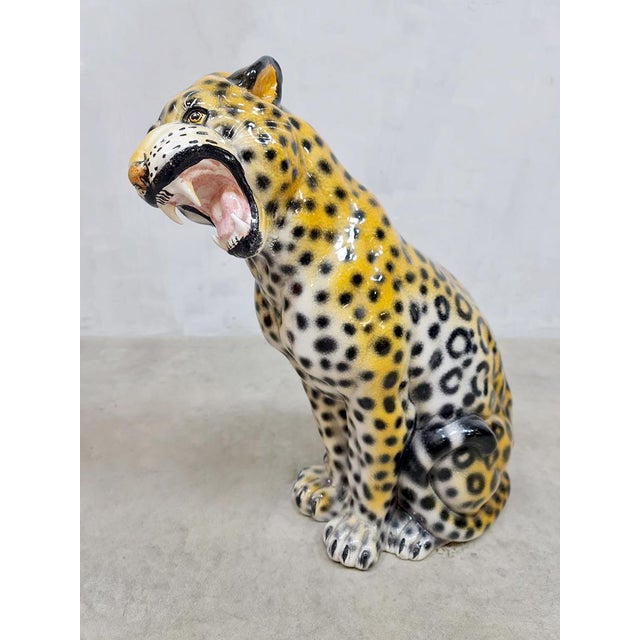 Vintage Italian Handmade Ceramic Leopard Cheetah Sculpture For Sale - Image 3 of 5