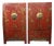 Pair Antique Red Chinoiserie Wedding Cabinets Armoires For Sale