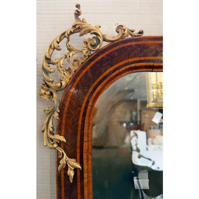Grand Inlaid Mahogany Floor Mirror With Gilt Bronze Mounts 76"h For Sale In New York - Image 6 of 6