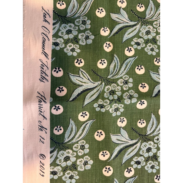 1 Yard of Blue and Green Floral Fabric Leah O'Connell Textiles 'Harriet' in Cricket For Sale - Image 9 of 9