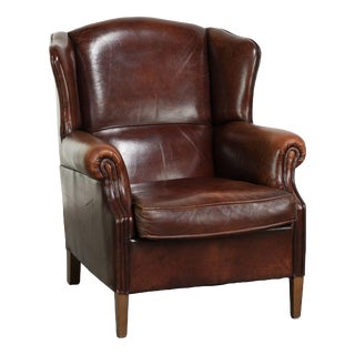 Sheepskin Wing Armchair with Warm Chestnut Color For Sale