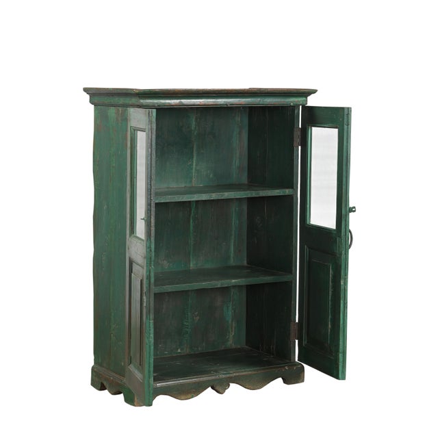 Indian Vintage Indian Painted Teakwood Small Bookcase/Cabinet For Sale - Image 3 of 4