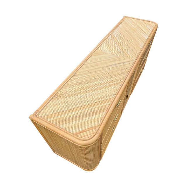 Vintage Pencil Reed Style Rattan Wicker Dresser or Credenza in Coastal Boho Chic Style For Sale - Image 4 of 11