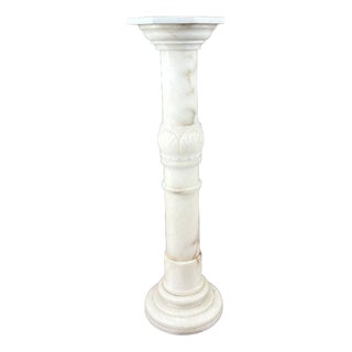 Mid-Century Carved White Marble Column, 1950s For Sale