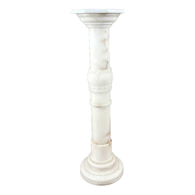 Mid-Century Carved White Marble Column, 1950s For Sale