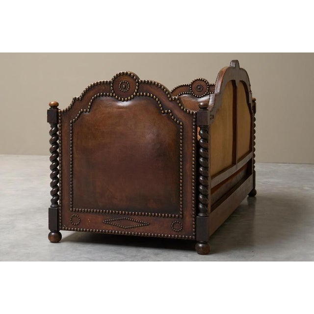 Monumental Sofa in Patinated Brown Leather, 1920s For Sale - Image 15 of 17