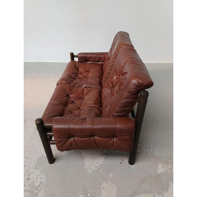 Norwegian Bruksbo Safari Sofa in Wood and Leather, 1960s For Sale - Image 3 of 8