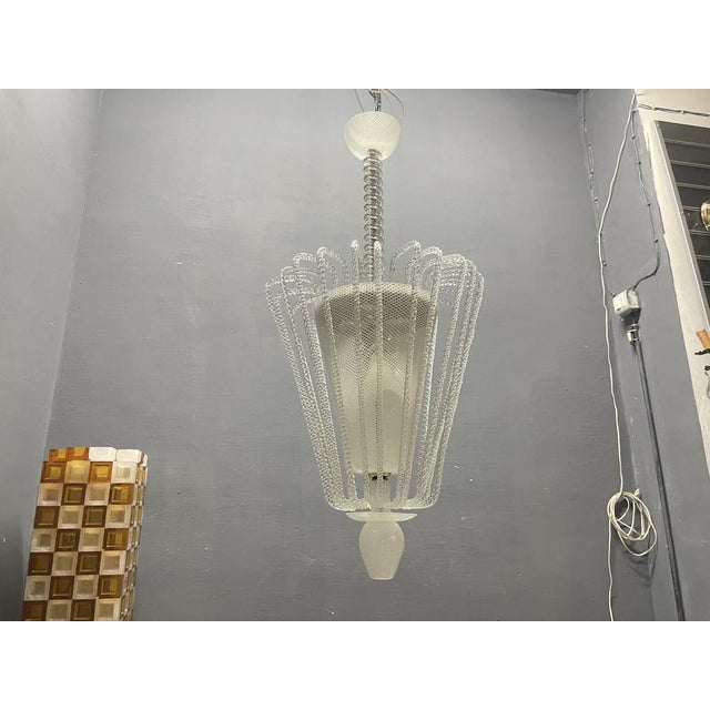 Reticello Murano Glass Pendant Light, Italy, 1940s For Sale - Image 13 of 18