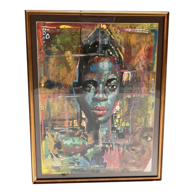 1990s Beautiful Black Woman Original Oil Mixed Media Artwork by Charly "Carlos" Palmer For Sale
