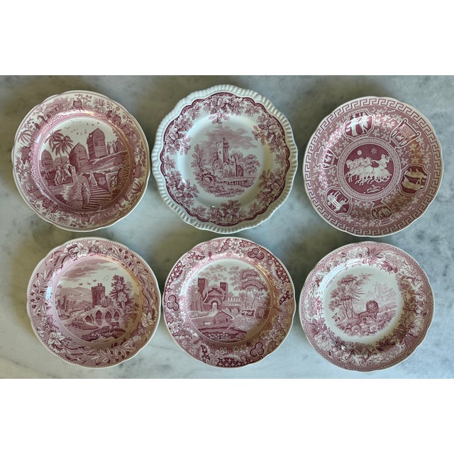 Set of 6 vintage red and white Spode Archive Collection plates, including: -Traditions Series: 'Caramanian' - First...